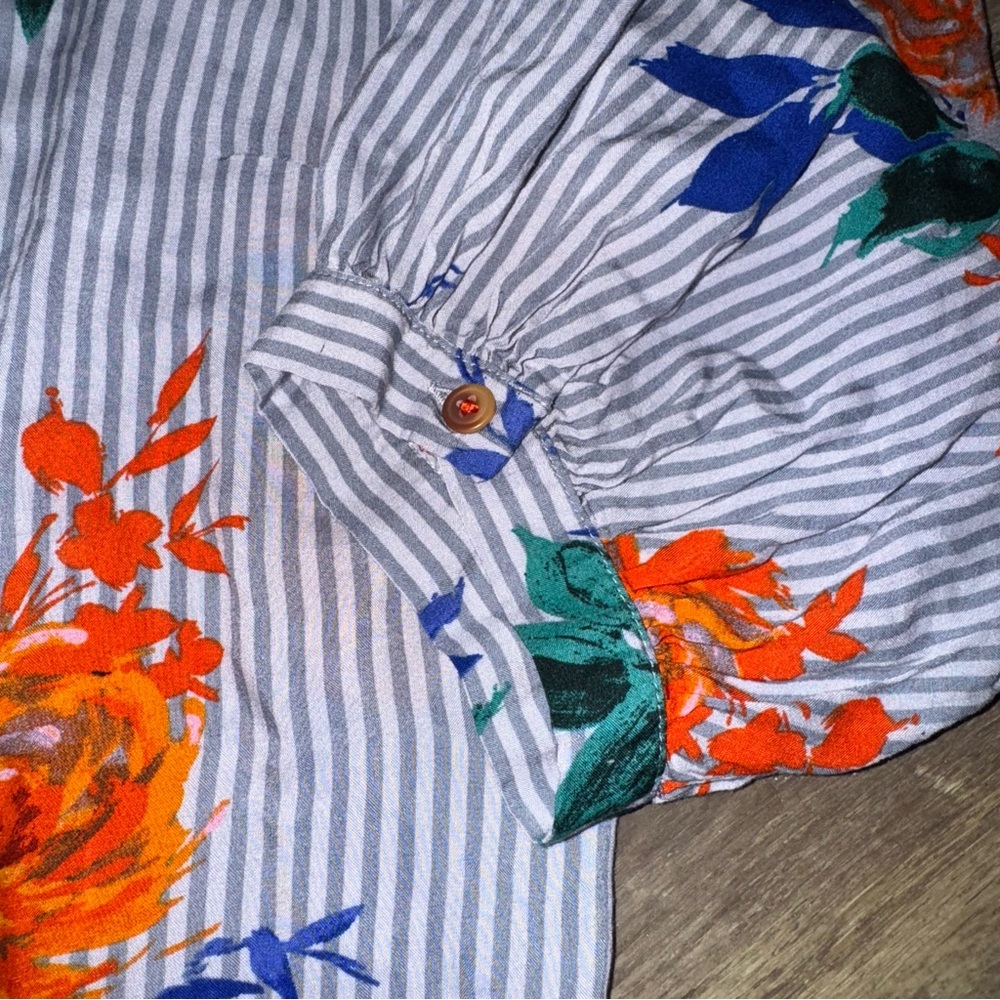 Anthropologie Maeve Blue Floral Striped Shirt - Picture 6 of 10